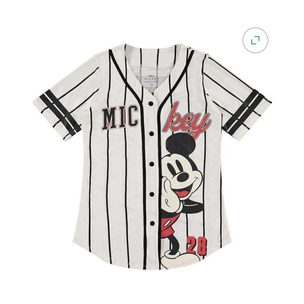 Disney Mickey Mouse Button Front Baseball Jersey Women's Size 2X Pinstripe